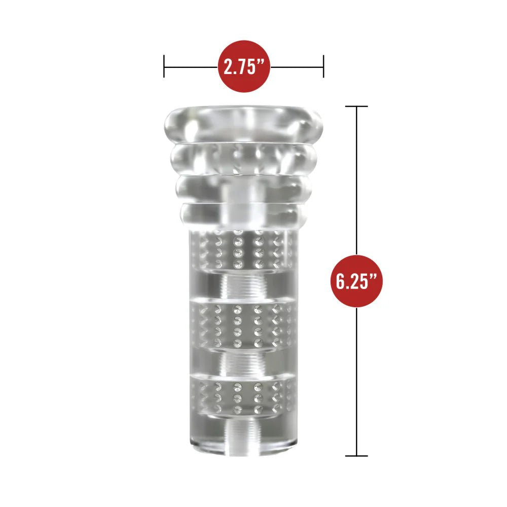 Blush Novelties All In Male Stroker with labeled dimensions showing 6.25-inch length and 2.75-inch width.
