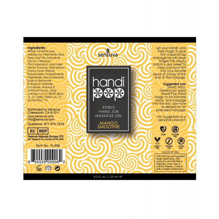 Handipop Hand Job Massage Gel - 4.2 oz Bottle Mango Smoothie - Texas Love Shop