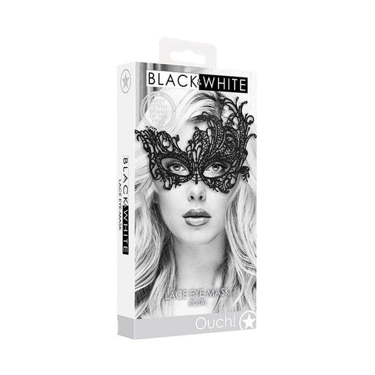 Shots Ouch Black & White Lace Eye Mask - Royal Black - Texas Love Shop