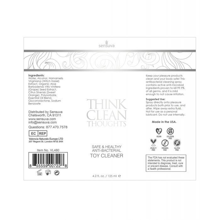 Sensuva Think Clean Thoughts Toy Cleaner - 4.2 oz - Texas Love Shop