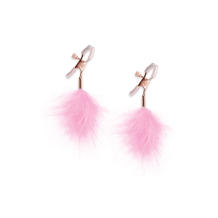 Bound F1 Nipple Clamps with pink feather adjustable rose gold clips