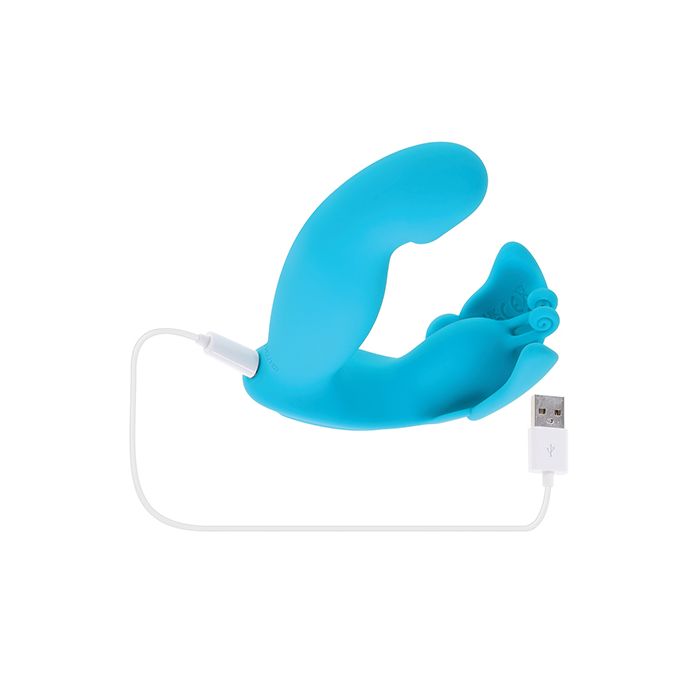 Evolved Novelties Spread Your Wings Butterfly Rabbit Vibrator with rechargeable USB cord.