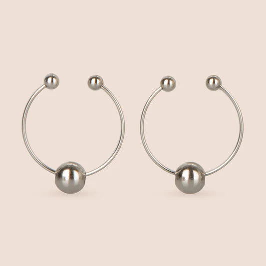 Fetish Fantasy Non-piercing silver bull nipple rings with sliding ball – erotic clip-on nipple jewelry