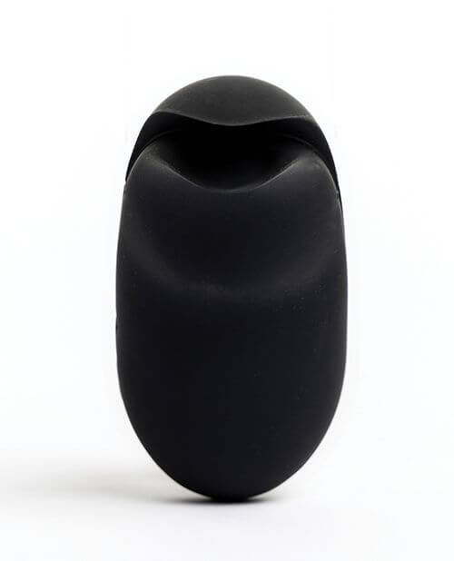 Black, futuristic-looking vibrator front view on a white background. Space Eclipse bunny by Our Erotic Journey