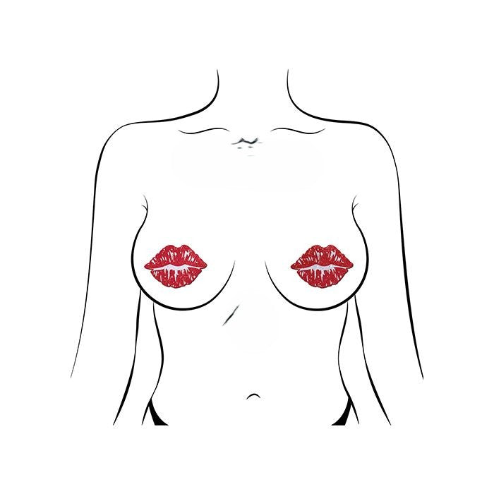 Puckered Kisses Sparkly Glitter Velvet Nipple Pasties – Red