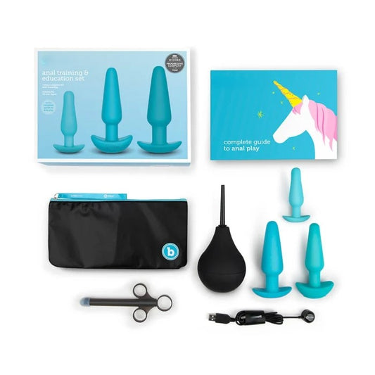 7-piece anal education and training set with graduated silicone plugs and toys for progressive backdoor pleasure by b-vibe