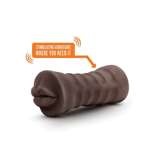 Side profile of the Blush EnLust Krystal Mouth Stroker showcasing its ultra-soft X5® Plus texture and realistic mouth design.
