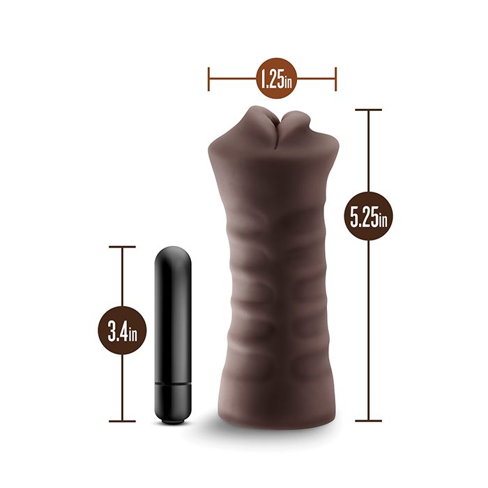 Blush EnLust Krystal Mouth Stroker shown with detailed measurements in inches for length and girth.