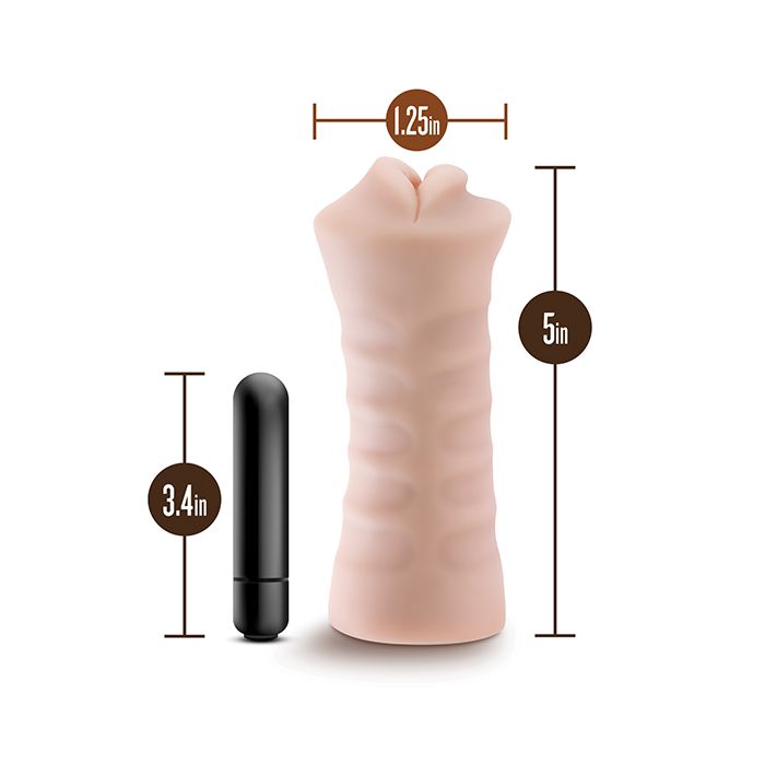 Product diagram with measurements and features of the Blush EnLust Mouth Stroker – Nicole