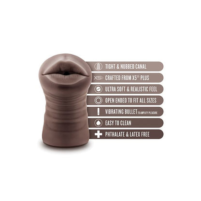 Blush EnLust Krystal Stroker displayed with key features including vibrating bullet, open-ended design, and lifelike material.