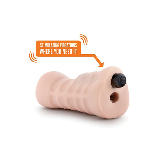 Blush Novelties Enlust Mouth Stroker Nicole displayed on its side to highlight realistic sculpting and compact size