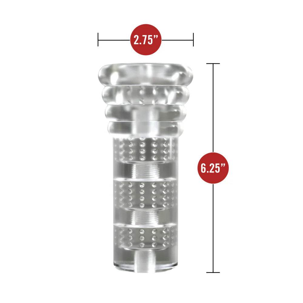 Blush Novelties All In Male Stroker with labeled dimensions showing 6.25-inch length and 2.75-inch width.