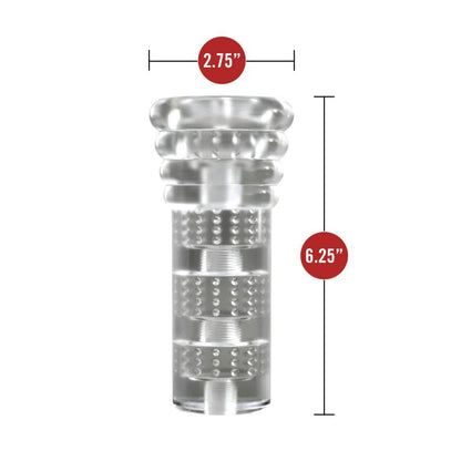 Blush Novelties All In Male Stroker with labeled dimensions showing 6.25-inch length and 2.75-inch width.