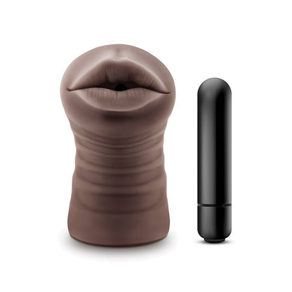 Blush EnLust Krystal Mouth Stroker shown next to included vibrating bullet, highlighting the two-piece design.