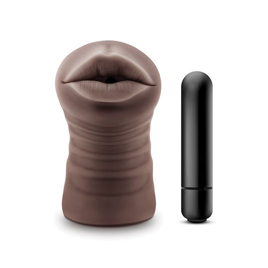 Blush EnLust Krystal Mouth Stroker shown next to included vibrating bullet, highlighting the two-piece design.
