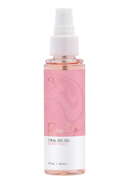 Bottle of Classic Brands Blow Me Oral Sex gel in Berry Burst with pink label on a white background