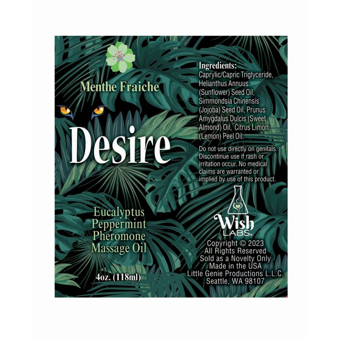 Desire Pheromone Massage Oil - 4 oz Eucalyptus Peppermint - Texas Love Shop
