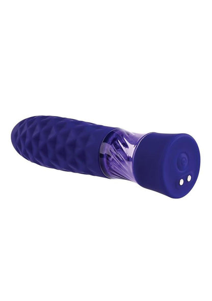 Raver Rechargeable Silicone Light-Up Vibrating Bullet with rechargeable base and single button operation on a white background.