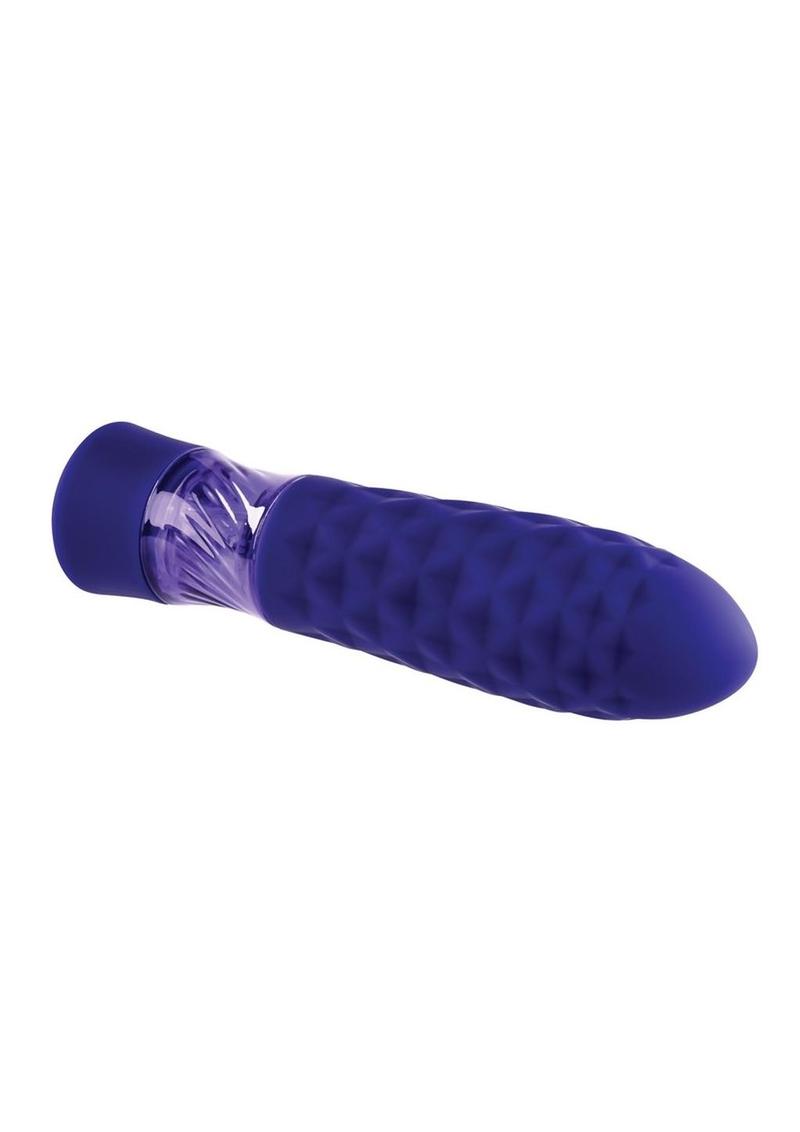 Raver Rechargeable Silicone Light-Up Vibrating Bullet - on its side on a white background