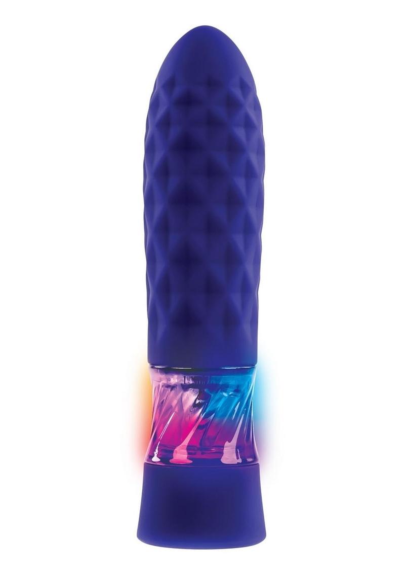 Raver Rechargeable Silicone Light-Up Vibrating Bullet - Blue on a white background