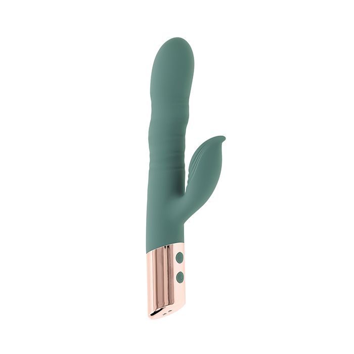 Mint Green Evolved the Shimmy Dancing Twirling Vibrator on a white background