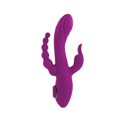 Evolved Fourgasm Triple Vibrator shaped like a cactus with anal, vaginal and clitoral aspects on a white background
