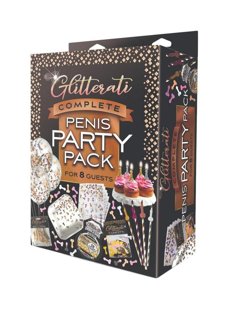 Glitterati Penis Party Pack - Black/Gold complete party supplies by Little Genie