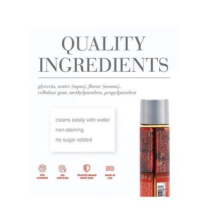 Bottle of JO H20 Strawberry kisses with ingredients list and features on a white background