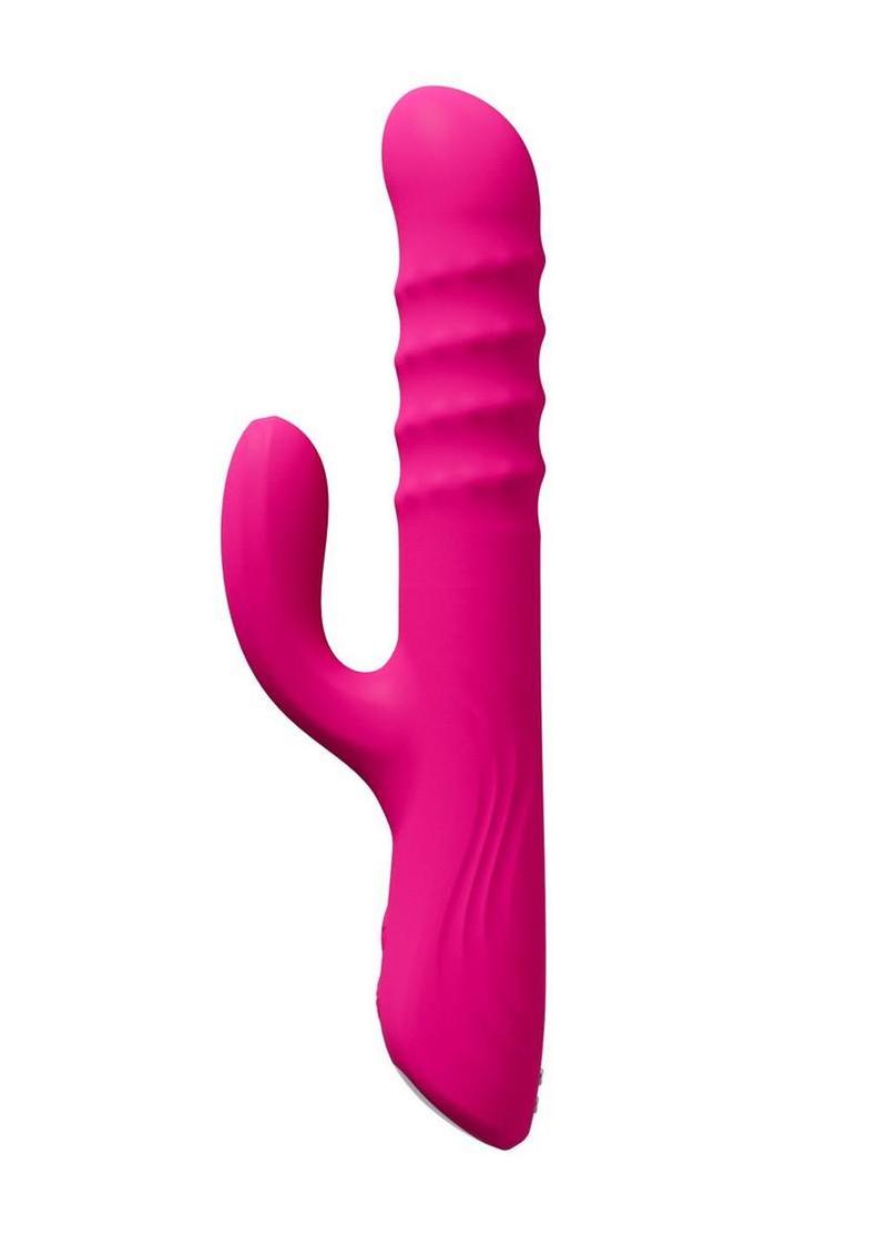 Pink Velvo Rotating Vibrating 3-in-1 Bluetooth App Compatible Rabbit Vibrator on a white background