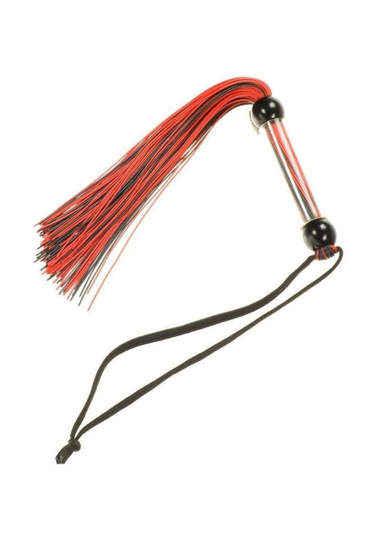 ME YOU US Tease & Please Silicone Flogger - Black/Red on white background for gag gift or couples gifts