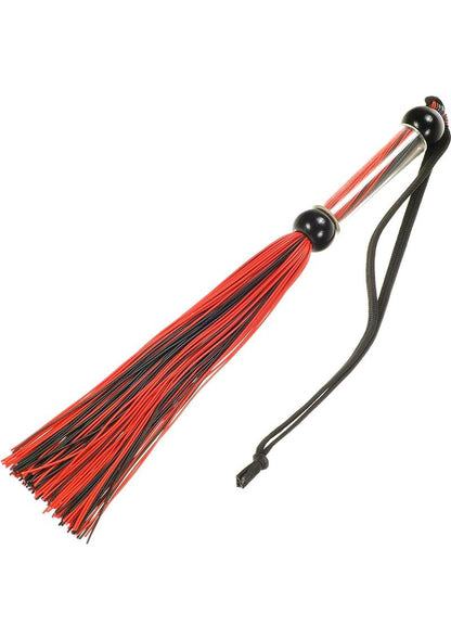 ME YOU US Tease & Please Silicone Flogger - Black/Red on a white background