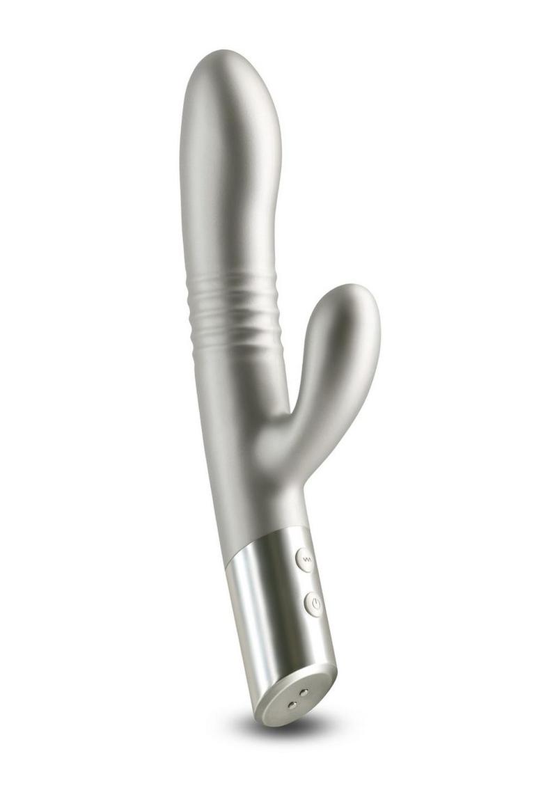Nasstoys Royals Grace rechargeable rabbit vibrator made of silicone and gray metallic finish.