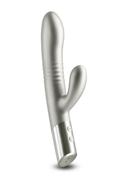 Nasstoys Royals Grace rechargeable rabbit vibrator made of silicone and gray metallic finish.