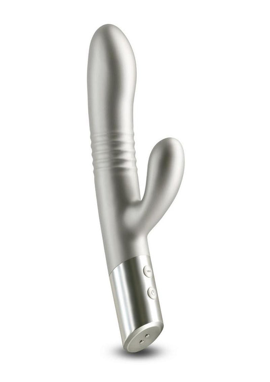 Nasstoys Royals Grace rechargeable rabbit vibrator made of silicone and gray metallic finish.