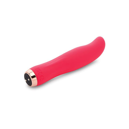 Nu Sensuelle Bella Velvet Touch Vibe Pink on it's side showing rechargeable feature on a white background