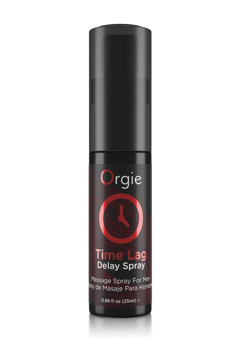 Orgie Time Lag Delay Spray bottle on a white background. Texas Love Shop