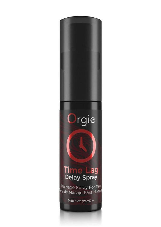 Orgie Time Lag Delay Spray bottle on a white background. Texas Love Shop