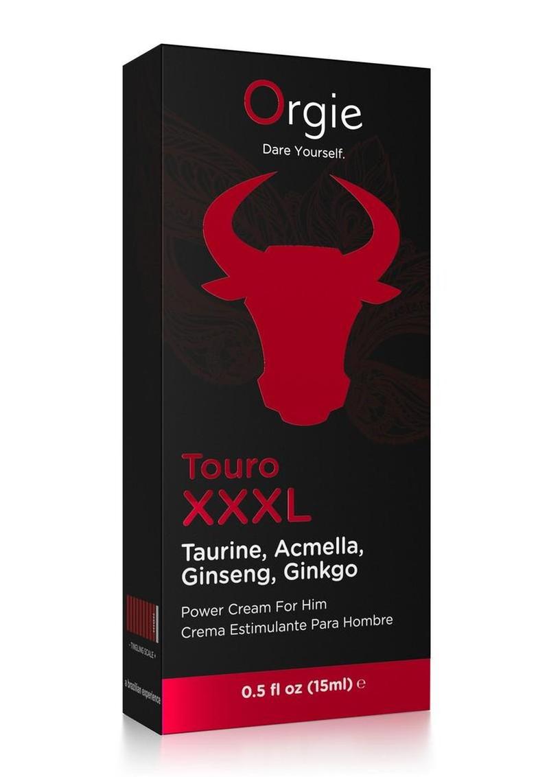 Box of Orgie Touro XXXL power cream for men on a white background