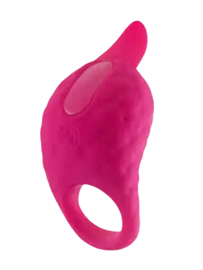 Pink silicone cockring with a tongue by Pure Romance on a white background
