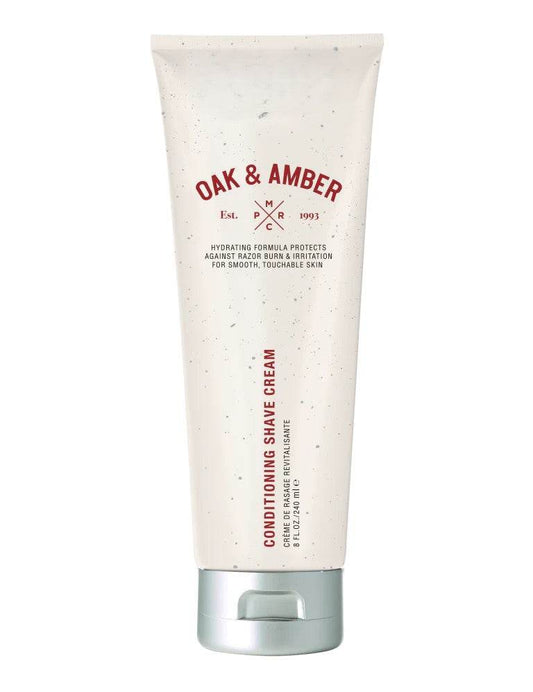 Squeeze Tube of Pure Romance Oak & Amber conditioning shave cream on a white background