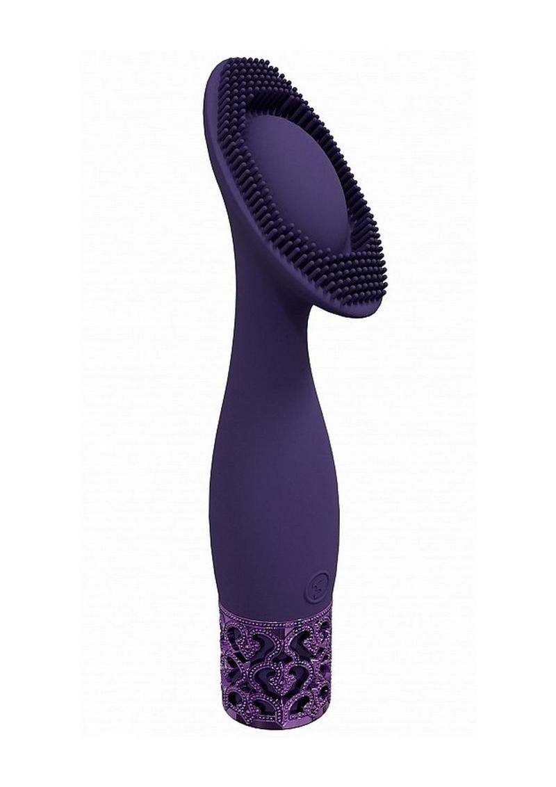 Purple Royal Gems Duchess Clitoral Stimulator - French Tickler Vibrator with textured head on a white background