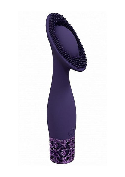 Purple Royal Gems Duchess Clitoral Stimulator - French Tickler Vibrator with textured head on a white background