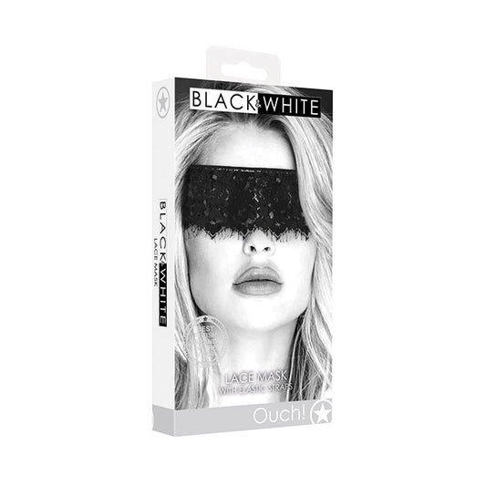 Shots Ouch Black & White Lace Mask w/Elastic Straps - Black - Texas Love Shop