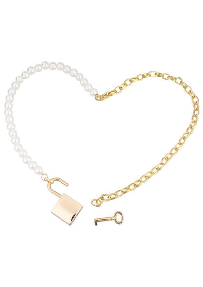 Sex & Mischief Pearl Day Collar - White/Gold, positioned to look like a heart, on a white background