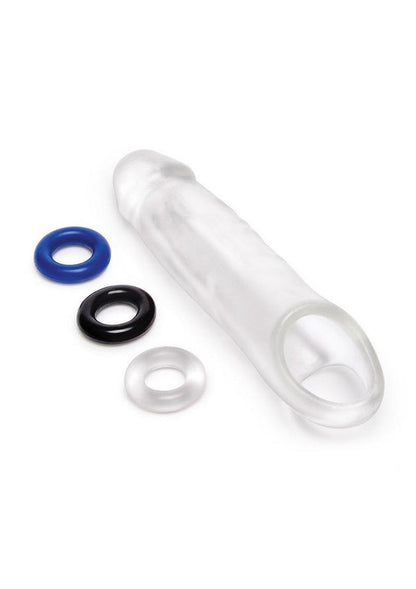 Size Up Classic Clear View Penis Extender with Ball Loop 1in with free cockrings featured on white background
