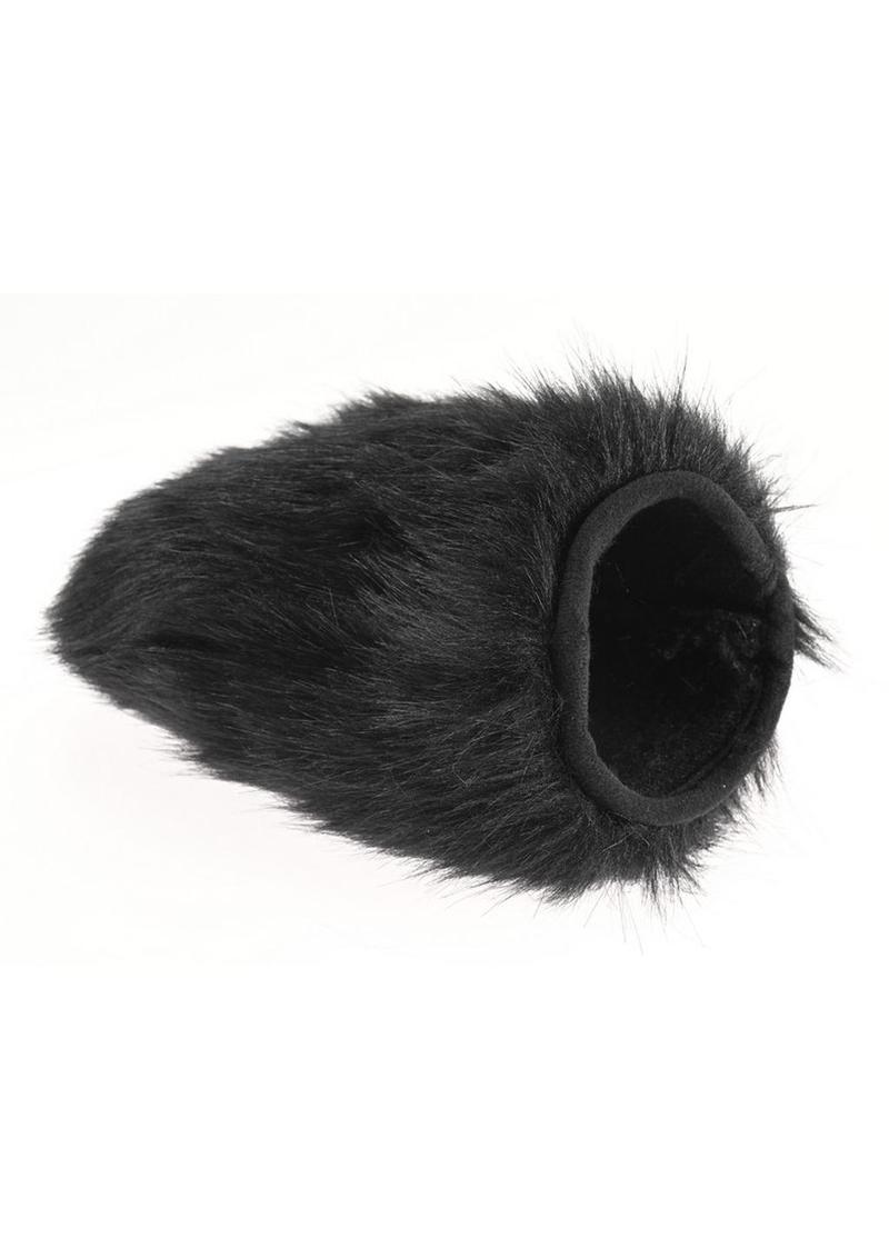 Black Fur Sportsheets Spiked Sensory Mitt  showing opening for hand on a white background