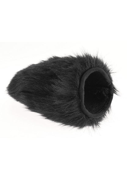 Black Fur Sportsheets Spiked Sensory Mitt  showing opening for hand on a white background