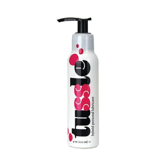 Bottle of Tussle hybrid personal lubricant with pump on a white background