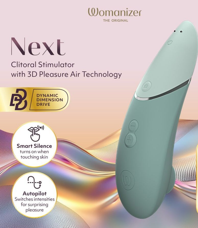 Womanizer Next 3D Air Stimulator with Climax Control smart silence and autopilot features explained.