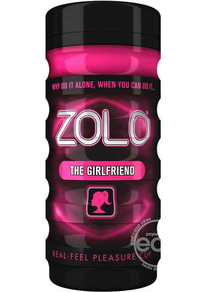 Zolo The Girlfriend real-feel pleasure cup packaging with pink and black design.